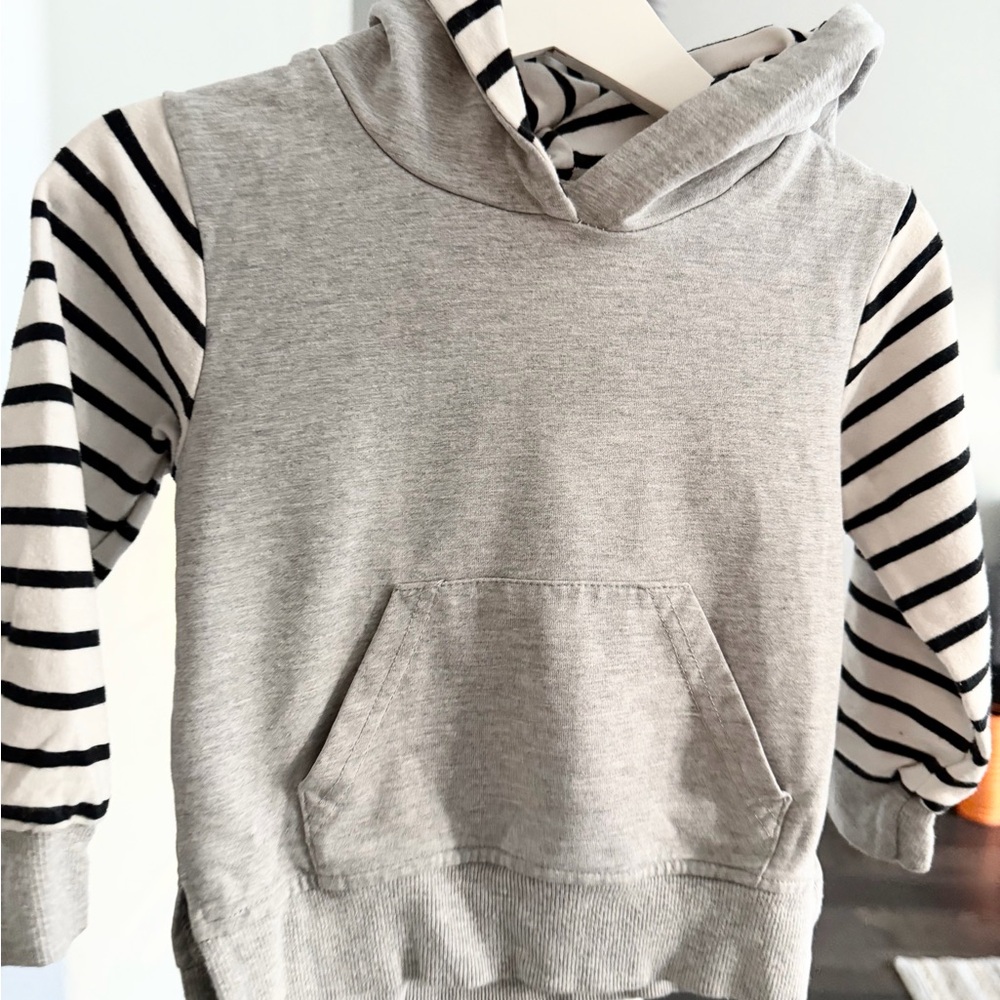 Little Bipsy Gray Hoodie with Striped Sleeves